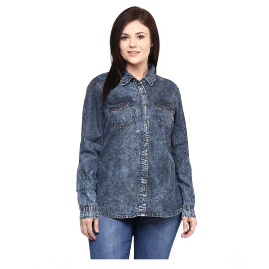 Women's Denim Solid Long Sleeves Shirt (blue) | Women Signature Collection