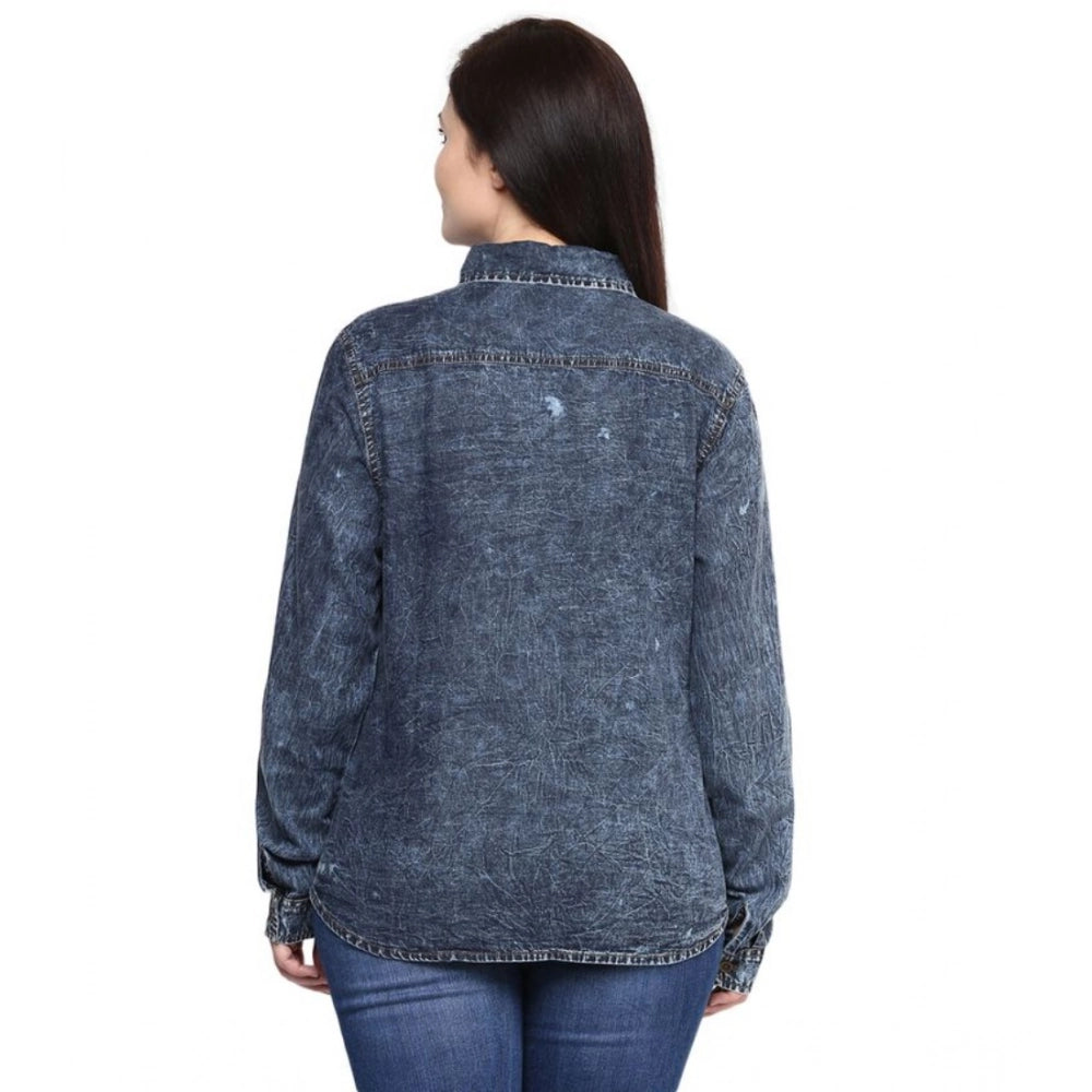 Women's Denim Solid Long Sleeves Shirt (blue) | Women Signature Collection