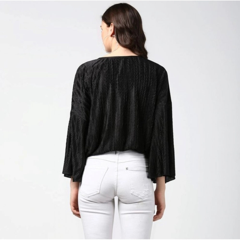 Women's Polyester Pleated Balloon Sleeve Top (black) | Women Signature Collection