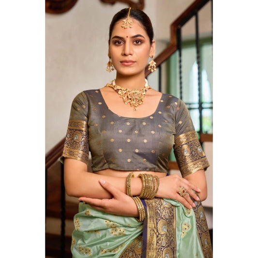 Women's Silk Blend Booti Work Ready To Wear Saree With Unstitched Blouse 5.5mtr (seagreen) | Women Signature Collection
