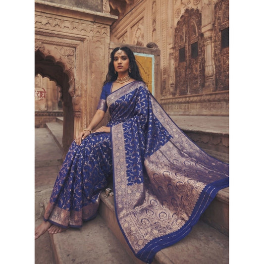Women's Art Silk Printed Saree With Unstitched Blouse 5.5mtr (navy Blue) | Women Signature Collection