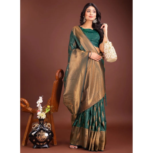 Women's Banarasi Silk Printed Saree With Unstitched Blouse 5.5mtr (green) | Women Signature Collection