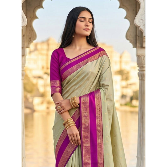 Women's Silk Blend Printed Saree With Unstitched Blouse 5.5mtr (light Green Pink) | Women Signature Collection