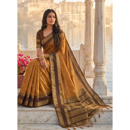 Women's Silk Blend Printed Saree With Unstitched Blouse 5.5mtr (mustard Brown) | Women Signature Collection