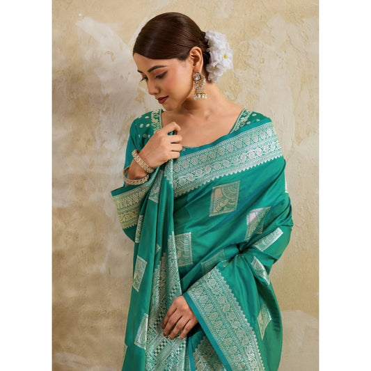 Women's Silk Blend Printed Saree With Unstitched Blouse 5.5mtr (sea Green) | Women Signature Collection