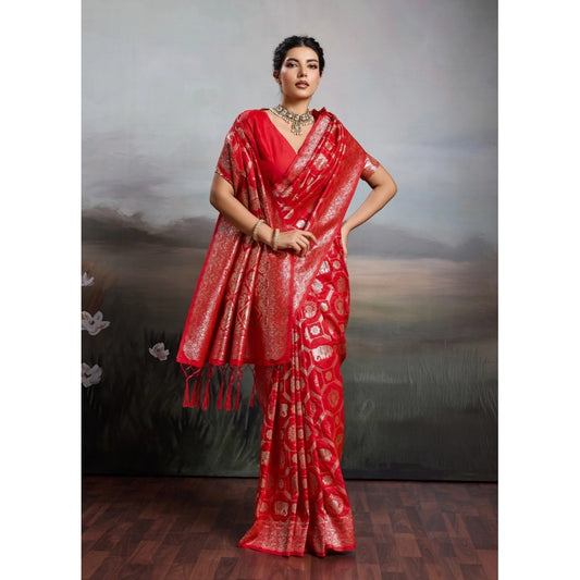 Women's Silk Blend Printed Saree With Unstitched Blouse 5.5mtr (red) | Women Signature Collection