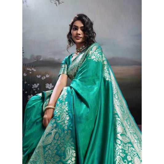 Women's Silk Blend Printed Saree With Unstitched Blouse 5.5mtr (teal Green) | Women Signature Collection
