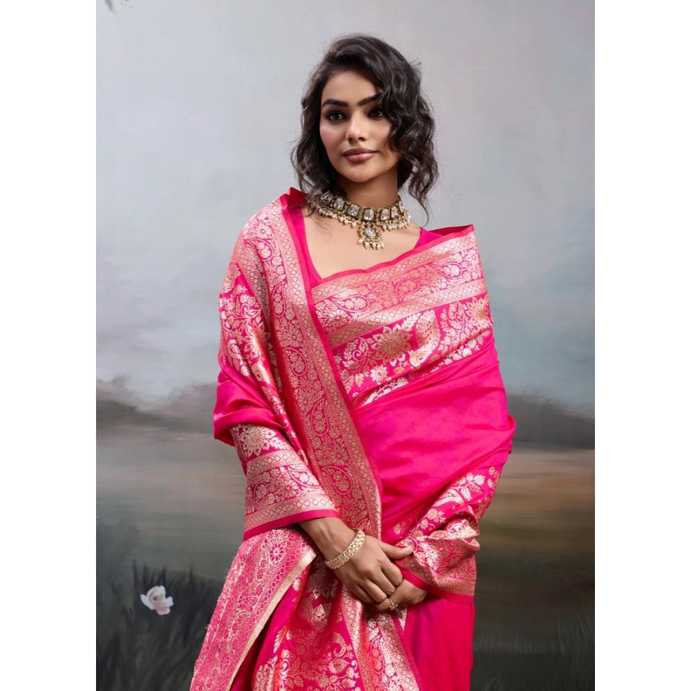 Women's Silk Blend Printed Saree With Unstitched Blouse 5.5mtr (pink) | Women Signature Collection