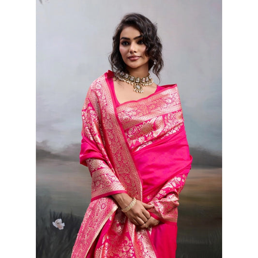 Women's Silk Blend Printed Saree With Unstitched Blouse 5.5mtr (pink) | Women Signature Collection