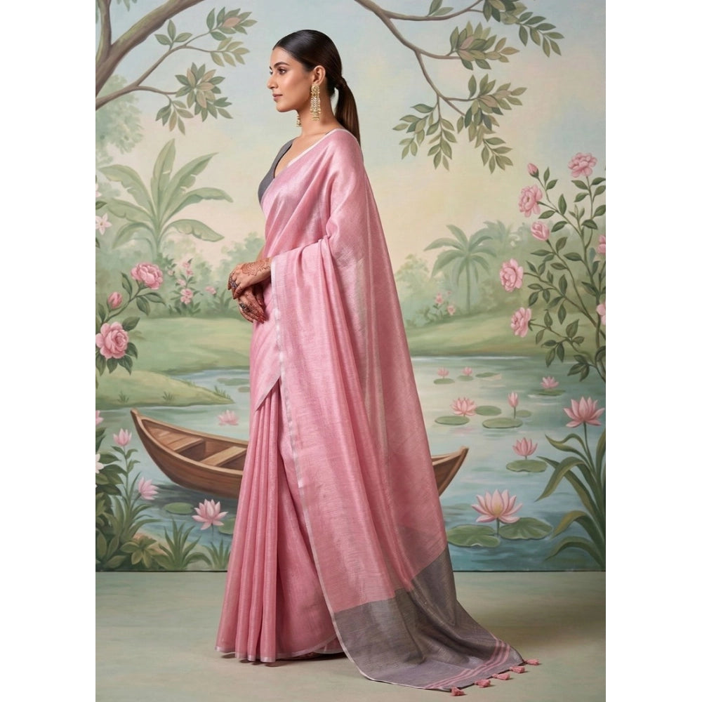 Women's Tissue Silk Solid Saree With Unstitched Blouse 5.5mtr (baby Pink) | Women Signature Collection
