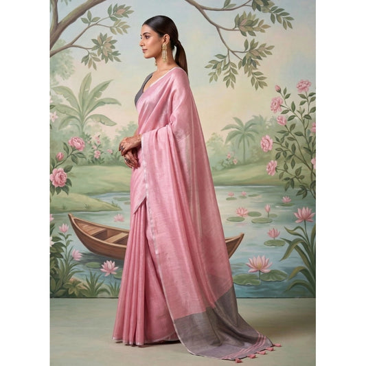 Women's Tissue Silk Solid Saree With Unstitched Blouse 5.5mtr (baby Pink) | Women Signature Collection