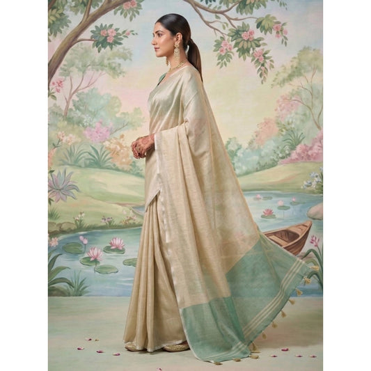 Women's Tissue Silk Solid Saree With Unstitched Blouse 5.5mtr (beige) | Women Signature Collection