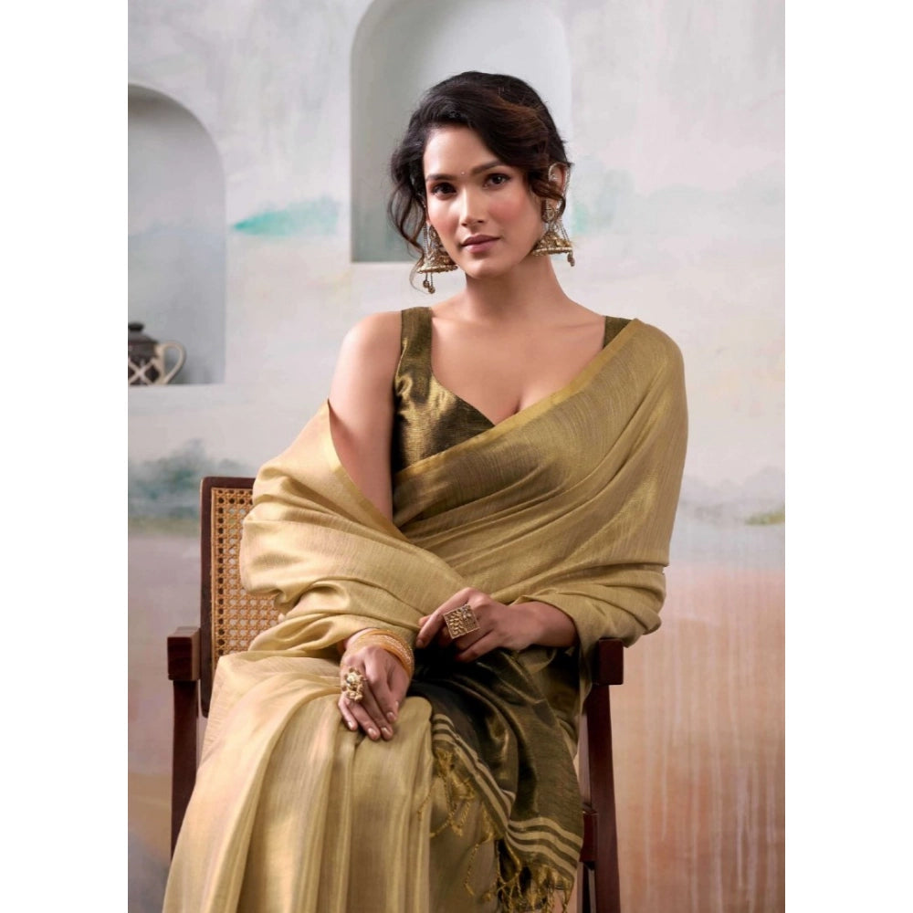 Women's Tissue Silk Solid Saree With Unstitched Blouse 5.5mtr (gold) | Women Signature Collection