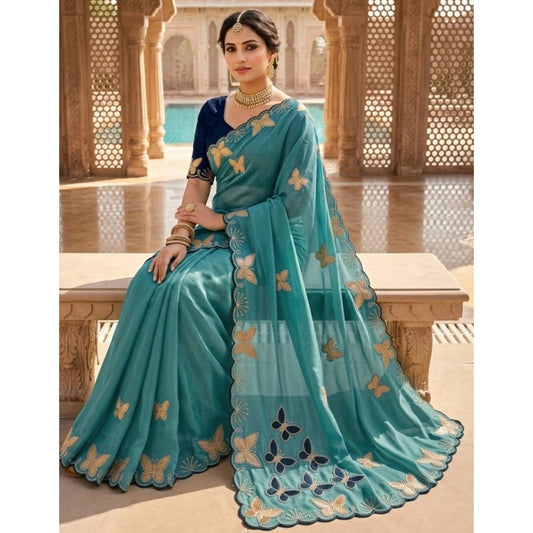 Women's Star Georgette Embellished Saree With Unstitched Blouse 5.5mtr (blue) | Women Signature Collection