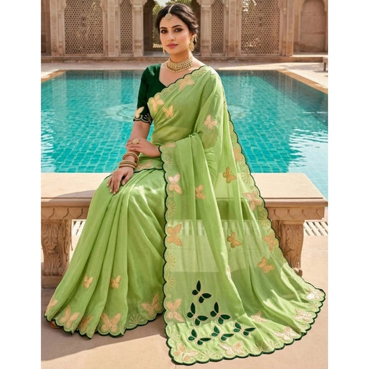 Women's Star Georgette Embellished Saree With Unstitched Blouse 5.5mtr (green) | Women Signature Collection