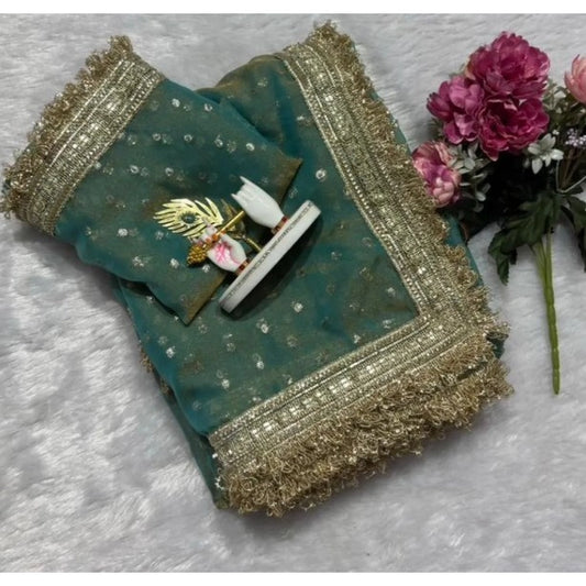 Women's Silk Embellished Saree With Unstitched Blouse 5.5mtr (green) | Women Signature Collection