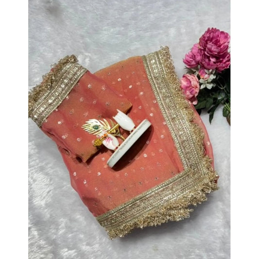 Women's Silk Embellished Saree With Unstitched Blouse 5.5mtr (peach) | Women Signature Collection