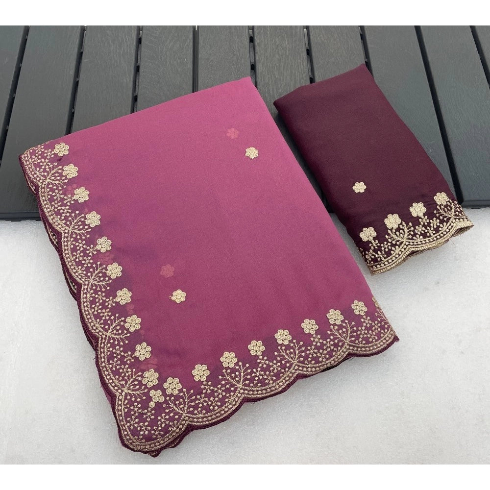 Women's Star Georgette Embroidered Saree With Unstitched Blouse 5.5mtr (pink) | Women Signature Collection