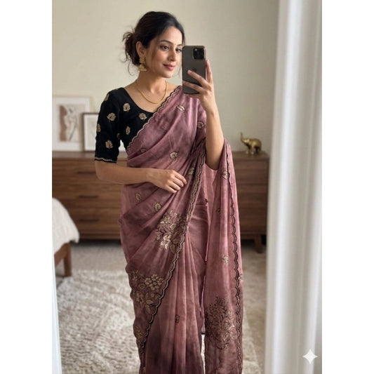 Women's Viscose Silk Embroidered Saree With Unstitched Blouse 5.5mtr (pink) | Women Signature Collection