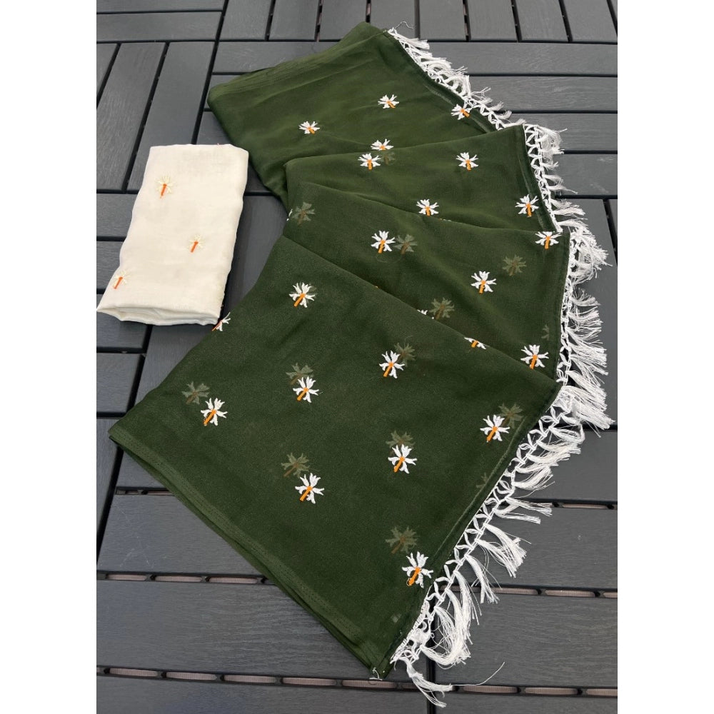 Women's Georgette Embellished Saree With Unstitched Blouse 5.5mtr (green) | Women Signature Collection