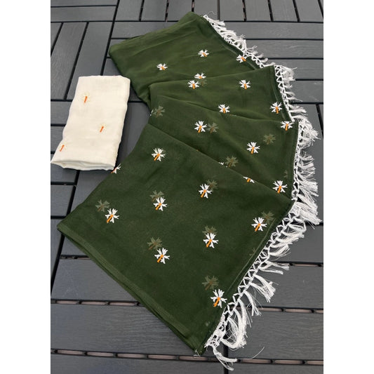 Women's Georgette Embellished Saree With Unstitched Blouse 5.5mtr (green) | Women Signature Collection