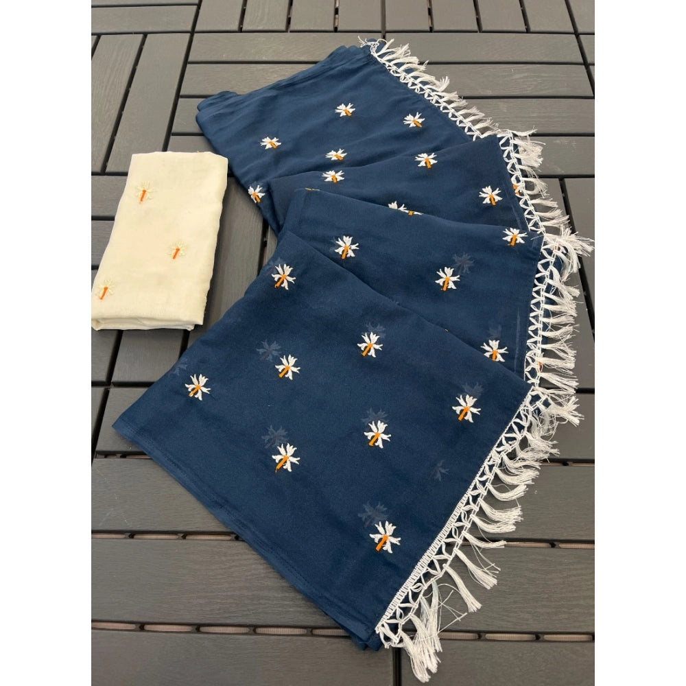 Women's Georgette Embellished Saree With Unstitched Blouse 5.5mtr (navy) | Women Signature Collection