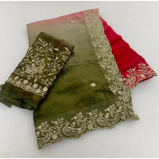 Women's Satin Embellished Saree With Unstitched Blouse 5.5mtr (multicolor) | Women Signature Collection