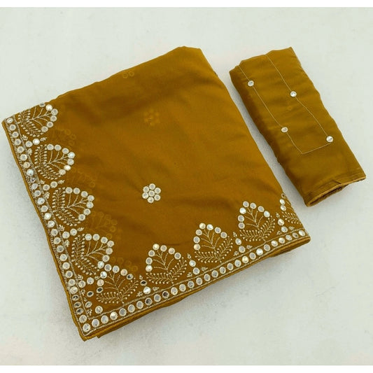 Women's Georgette Embellished Saree With Unstitched Blouse 5.5mtr (mustard Yellow) | Women Signature Collection