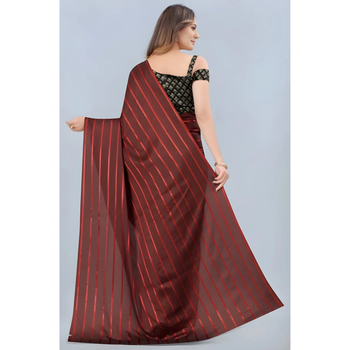Women's Satin Silk Saree with Blouse (Orange, 5-6 Mtrs)