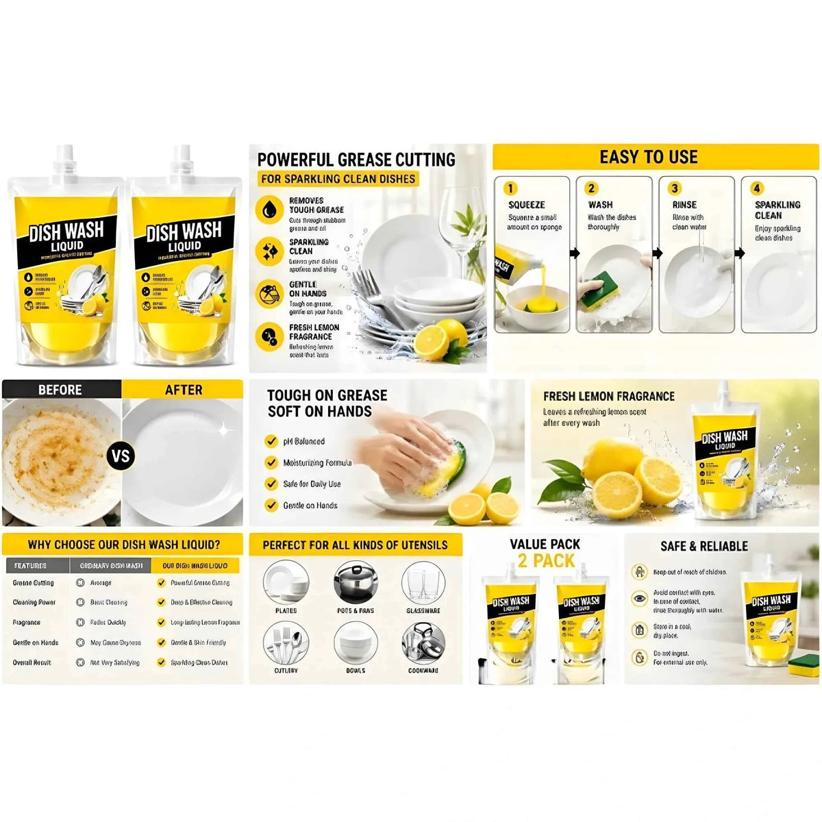 Elara Kitchen Cleaning Dishwash Liquid Pouches Pack of 2