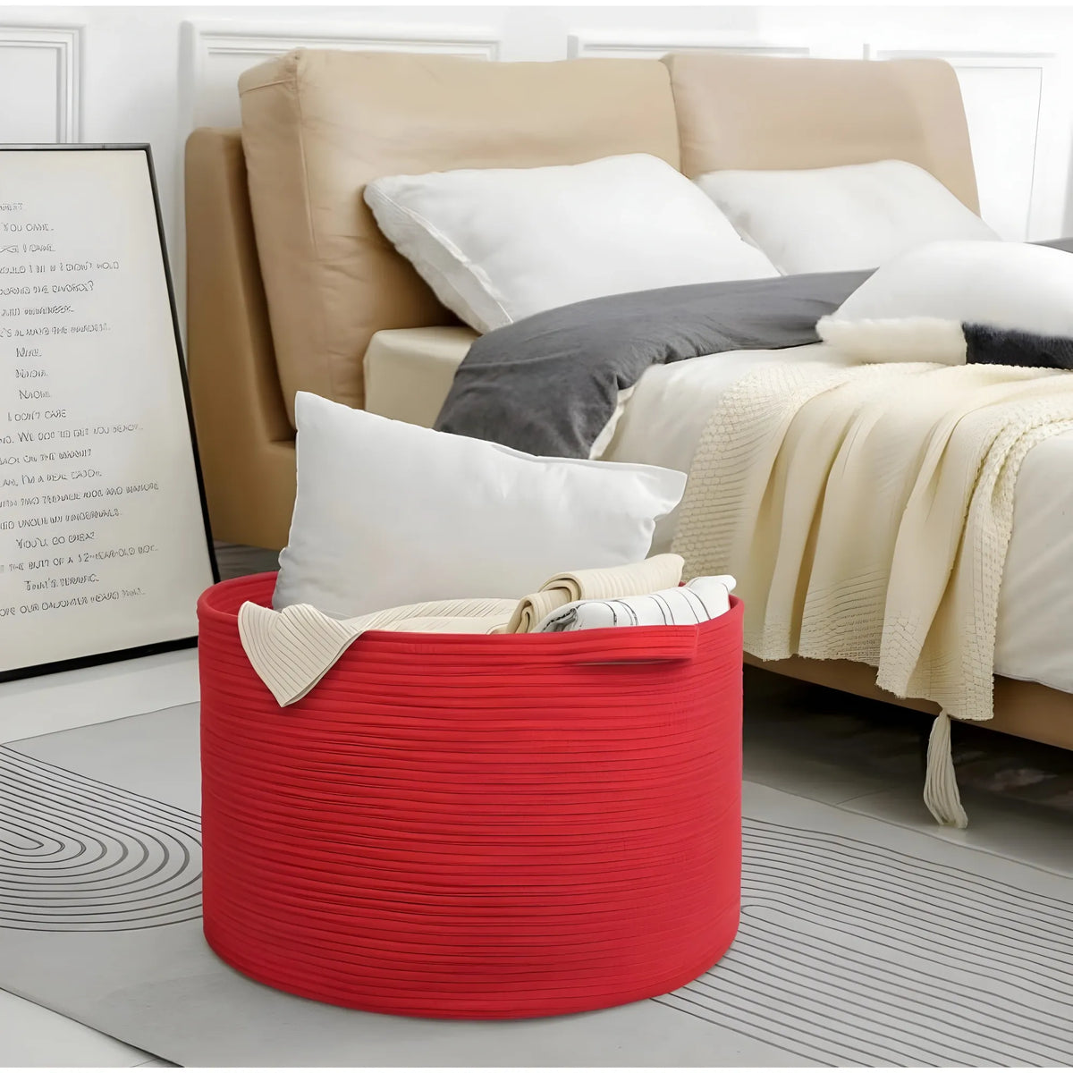 Cotton Pack Of_1 14x12 Inch Storage Basket For Clothes With Out Lid (Red)
