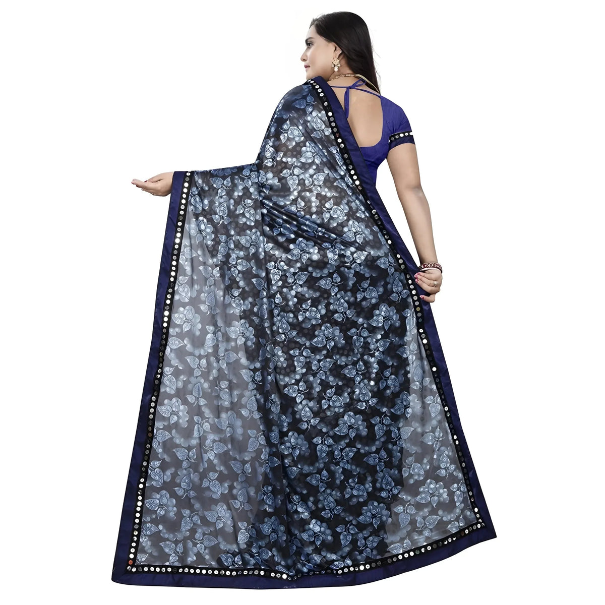 Women's Lycra Blend Saree with Blouse (Blue, 5-6 Mtrs)