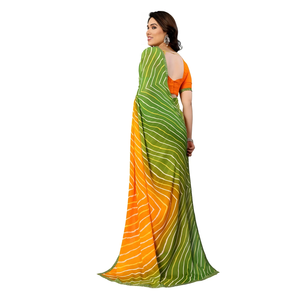Women's Georgette Printed Saree With Unstitched Blouse 5.5Mtr (Green)
