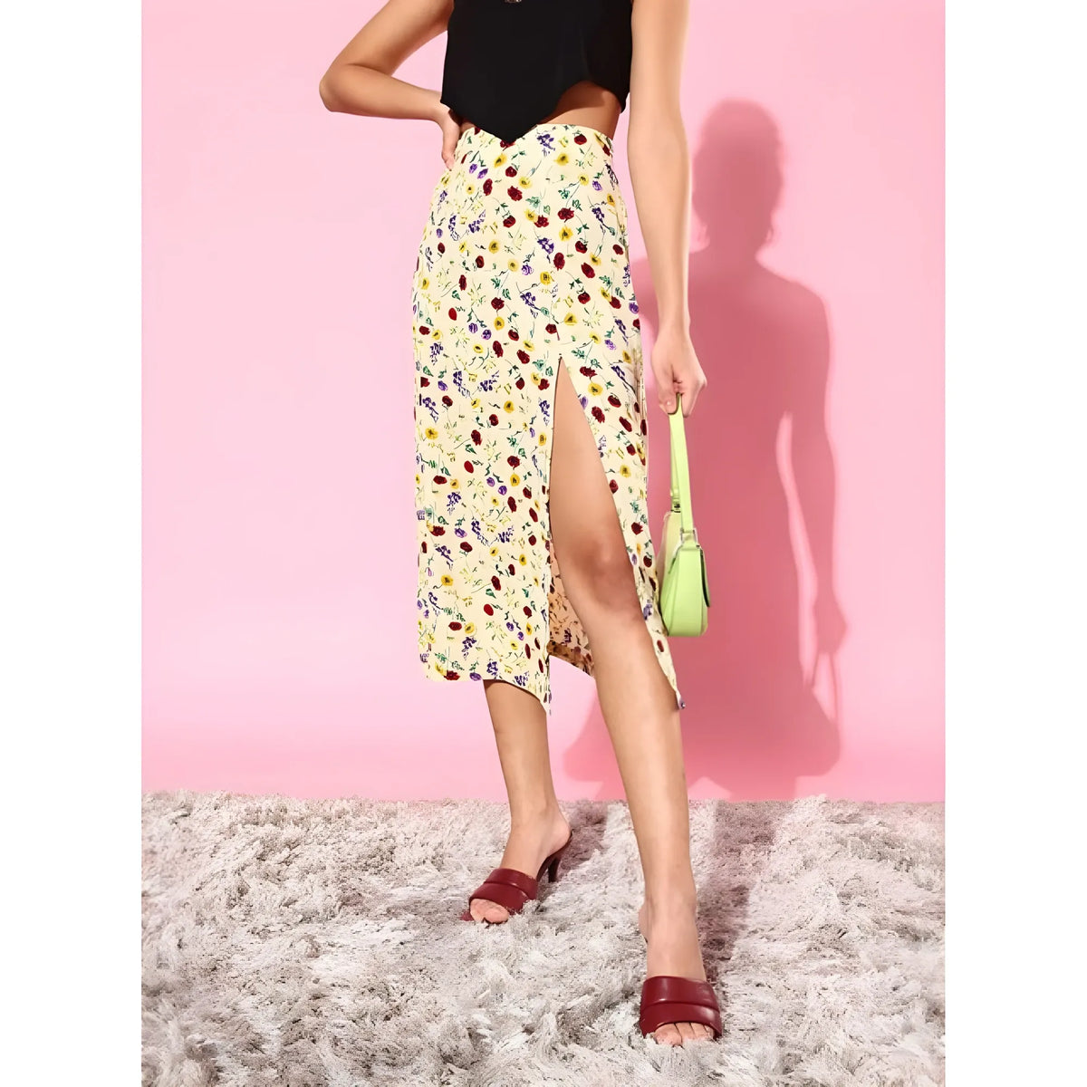 Women's Polyester Floral Side Zip Skirt (multicolor) | Women Signature Collection