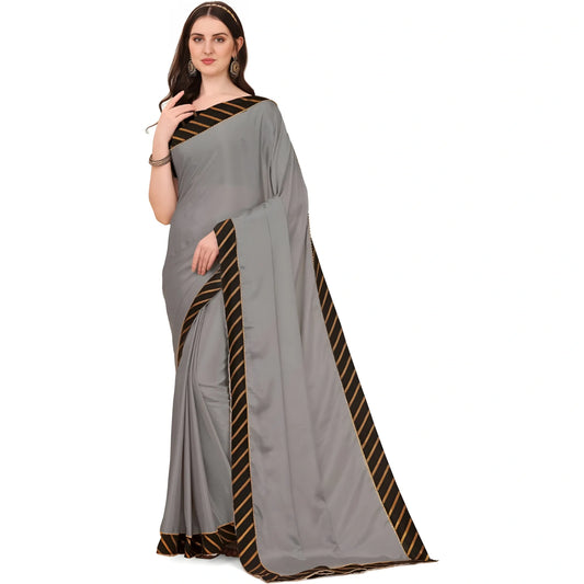 Women's Chiffon Self Design Saree With Unstitched Blouse 5.5Mtr (Silver)