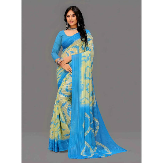 Aveline Georgette Striped Printed Saree With Unstitched Blouse