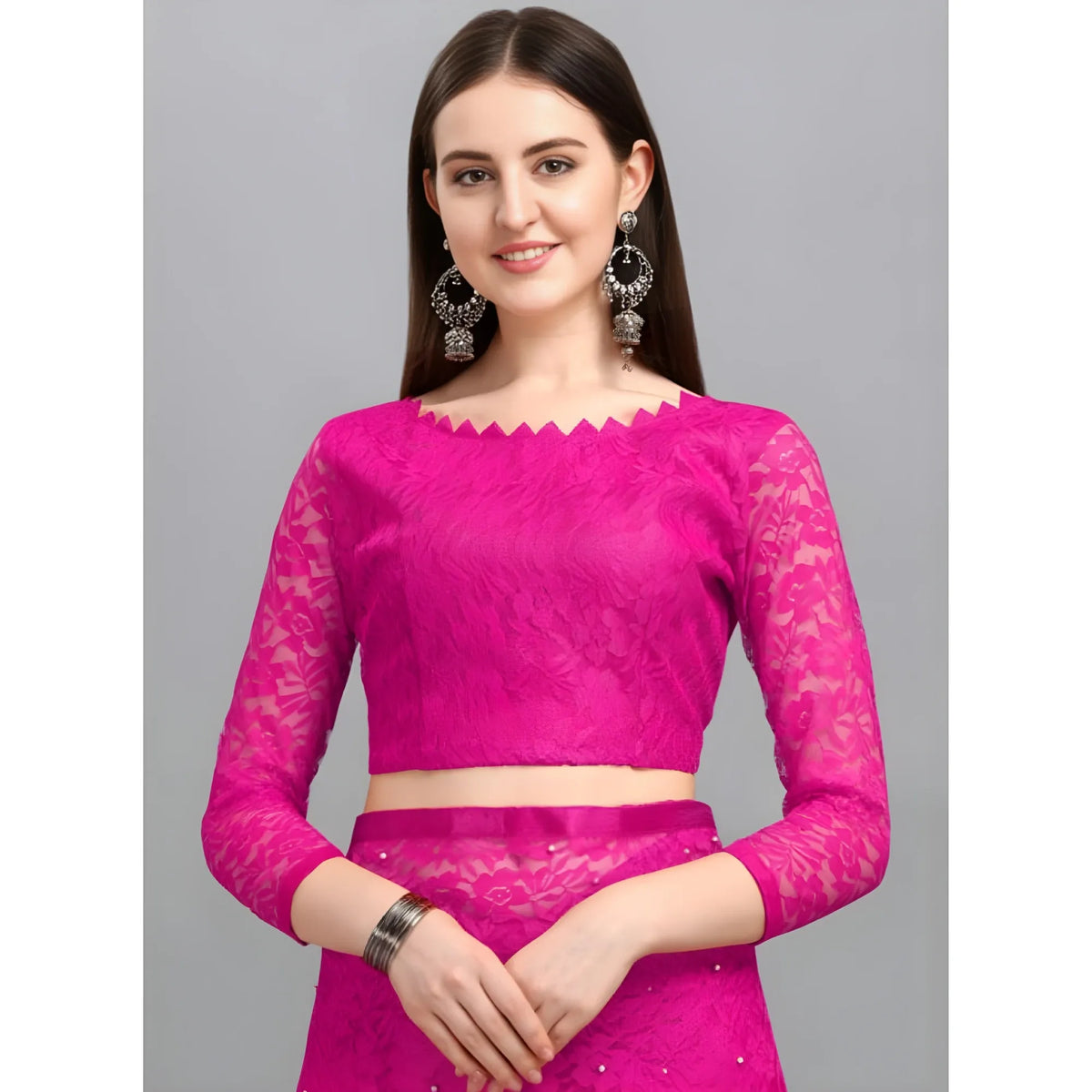 Women's Net Self Design Saree With Unstitched Blouse 5.5Mtr  (Rani)