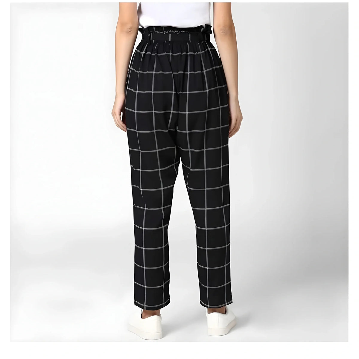 Women's Polyester Checkered Elasticated Trousers (black White) | Women Signature Collection