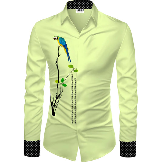 Men's Casual Floral Printed Cotton Blend Unstitched Shirt Fabric 1.6 Mtrs (Green)