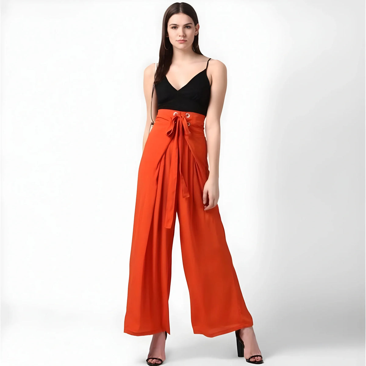 Women's Polyester Solid Smocked Trousers (orange) | Women Signature Collection