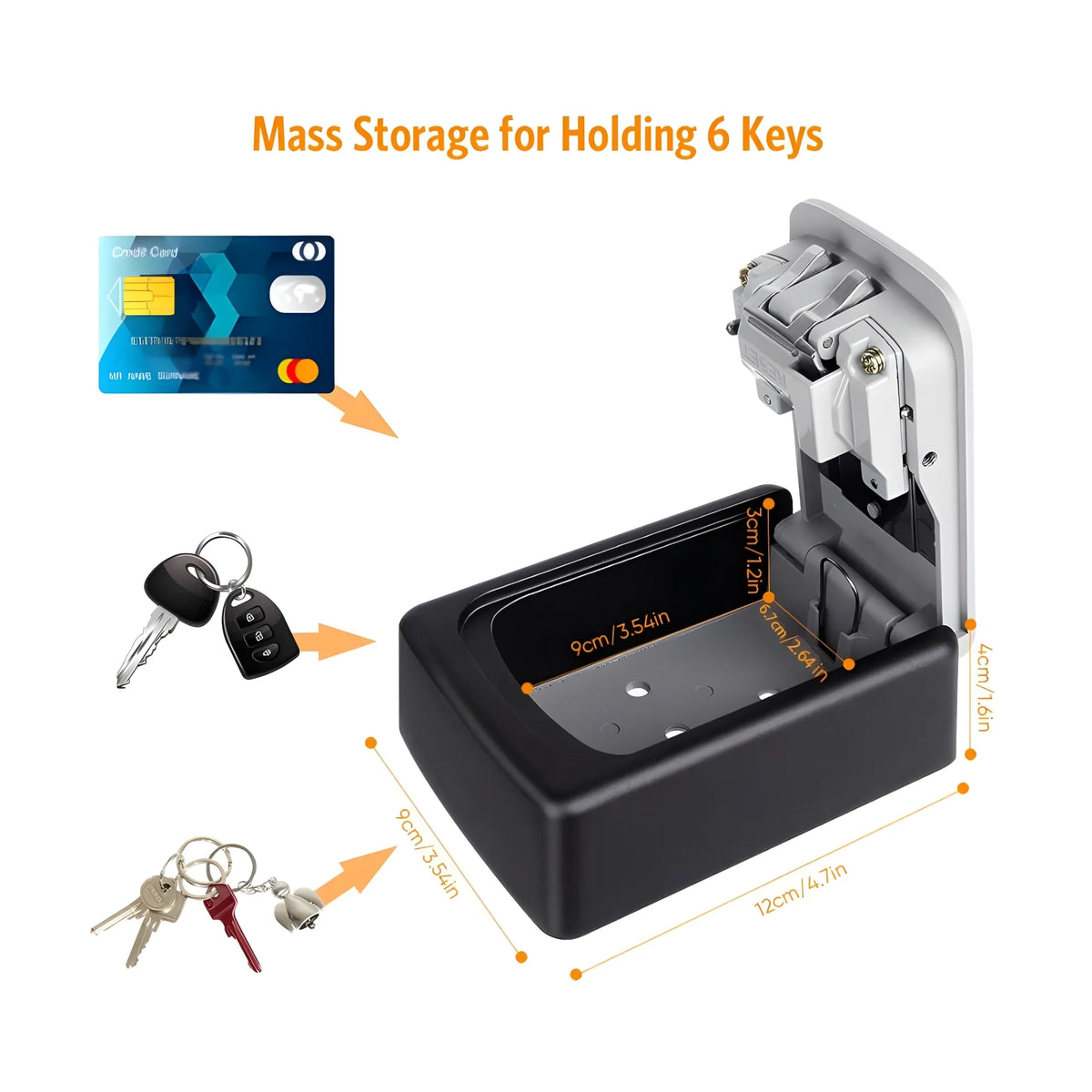 Wall-Mounted ABS Plastic Key Lock Box (Grey-Black )