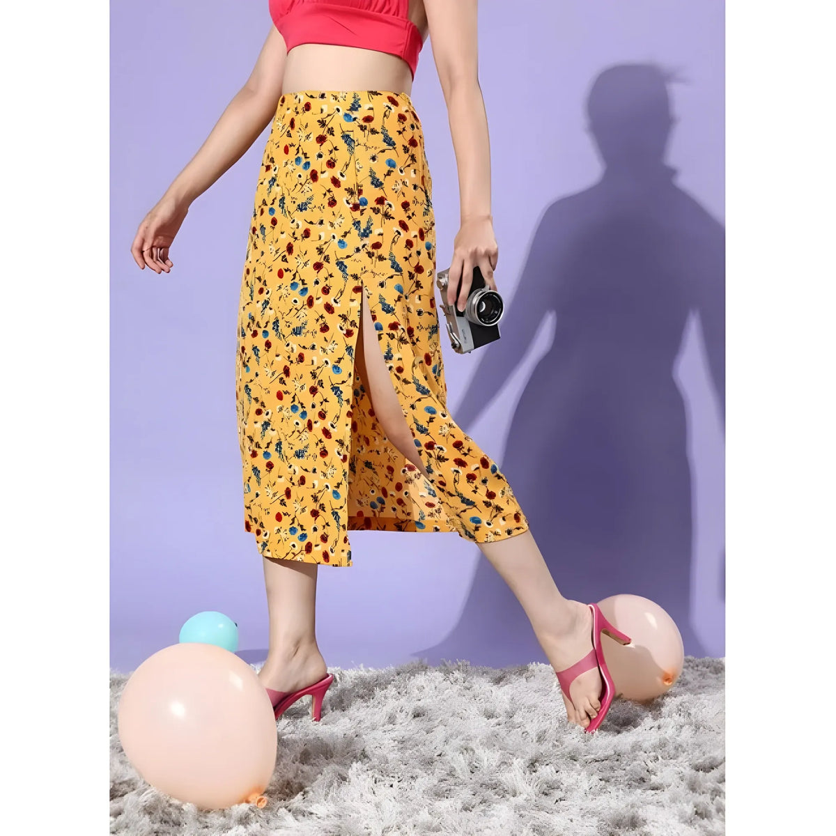 Women's Polyester Floral Side Zip Skirt (multicolor) | Women Signature Collection