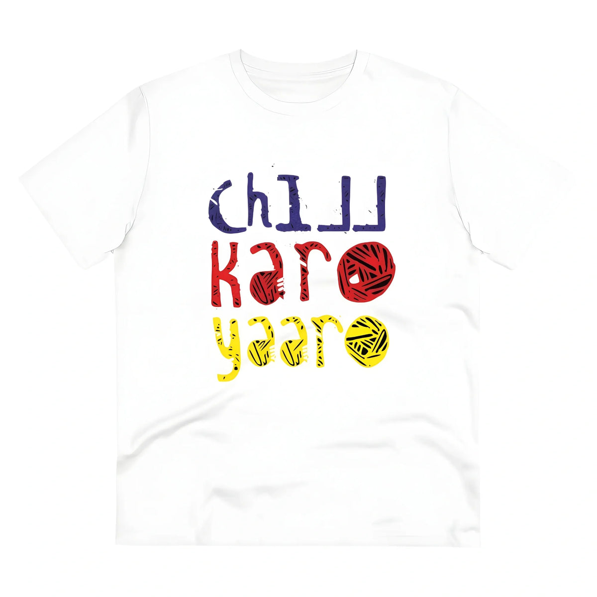 Men's PC Cotton Chil Karo Yaar Printed T Shirt (Color: White, Thread Count: 180GSM)