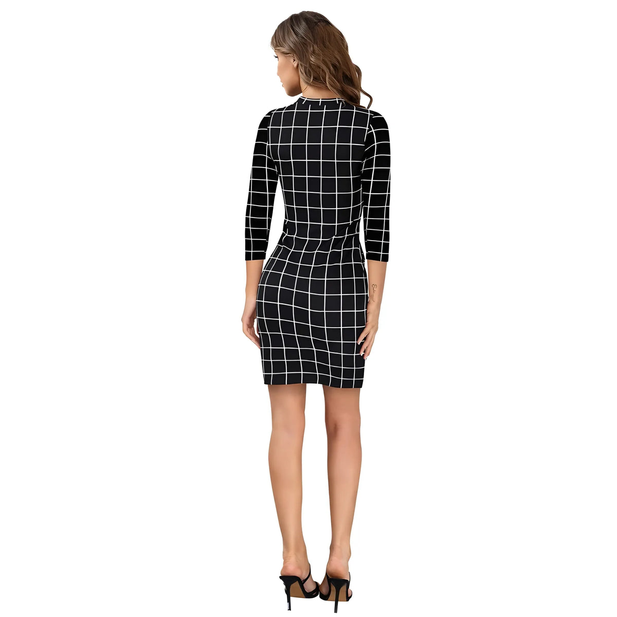 Women's Polyester Solid High Neck Full Sleeve Dress (Black)