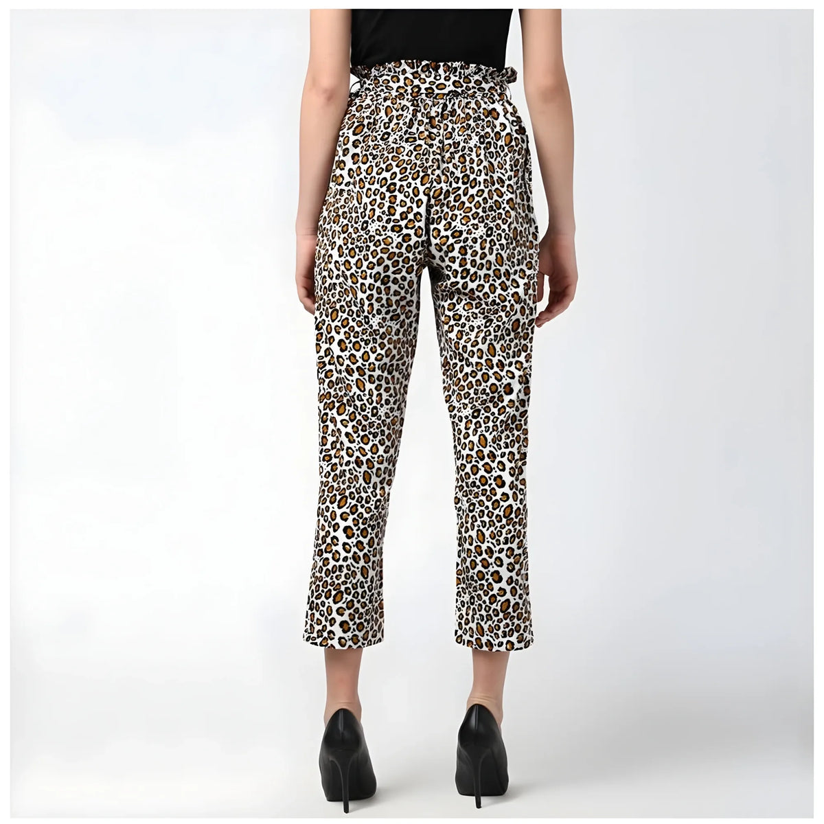 Women's Polyester Animal Print Elasticated Trousers (white Yellow) | Women Signature Collection