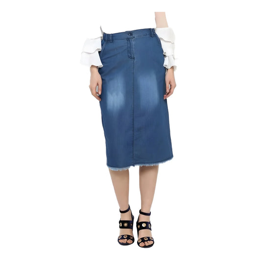 Women's Denim Washed Buttoned Skirt (blue) | Women Signature Collection