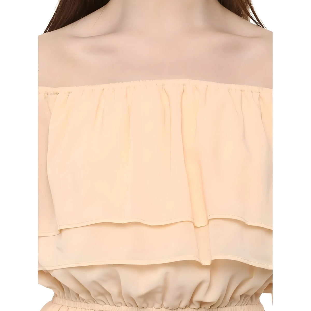 Women's Polyester Solid Sleeveless Knee-Length Dress (Beige)