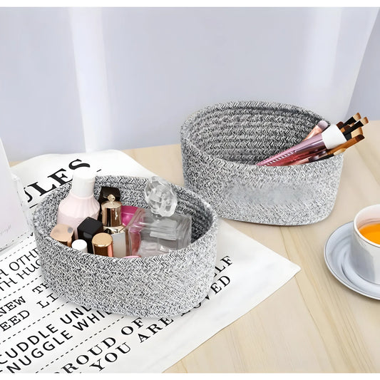 Cotton 8x3 Inch Kidi Round 2 Set Bedside Organizer With Out Lid (Black)