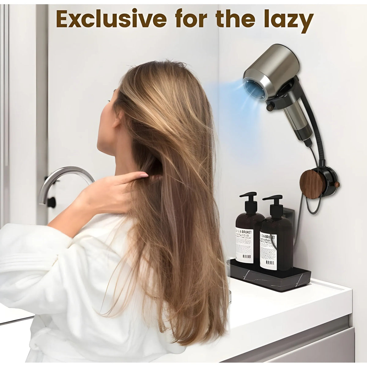 Wood-Plastic Hair Dryer Holder (Black)
