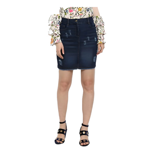 Women's Denim Distressed Buttoned Skirt (blue) | Women Signature Collection